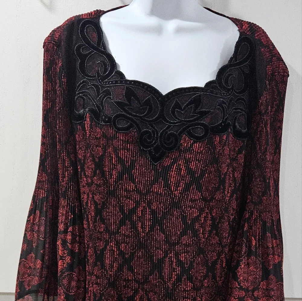 Catherines Womens Top 2X Whimsigoth Fairy Grunge Red Black Witchy Sheer Long - Picture 2 of 8
